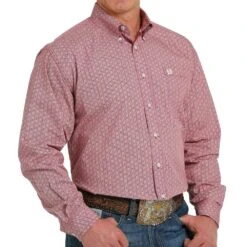 Cinch Men's Red Print Button Down Shirt