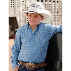 Cinch Boy's Medallion Print Button Down Western Shirt