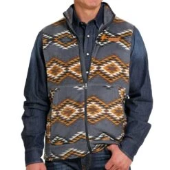 Cinch Men's Polar Fleece Blue Aztec Print Vest