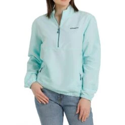 Cinch Womens Ladies Zip Light Blue Windbreaker Pullover