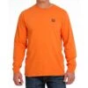 Cinch Mens Orange With Cream And Green Logo Graphic Long Sleeve T-Shirt