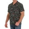 Cinch Mens Neon Sign Print Short Sleeve Black Camp Shirt