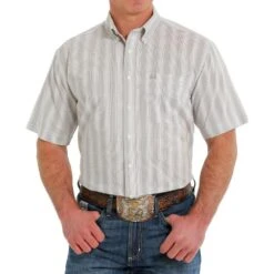 Cinch Mens Geometric Print Arenaflex Button Short Sleeve Shirt