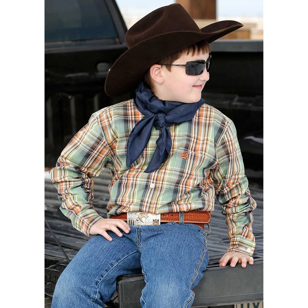 Cinch Boys Orange And Green Plaid Button Down Long Sleeve Shirt 1 Cinch Boys Orange And Green Plaid Button Down Long Sleeve Shirt