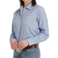 Cinch Women's Blue And Pink Geo Print ArenaFlex Western Shirt