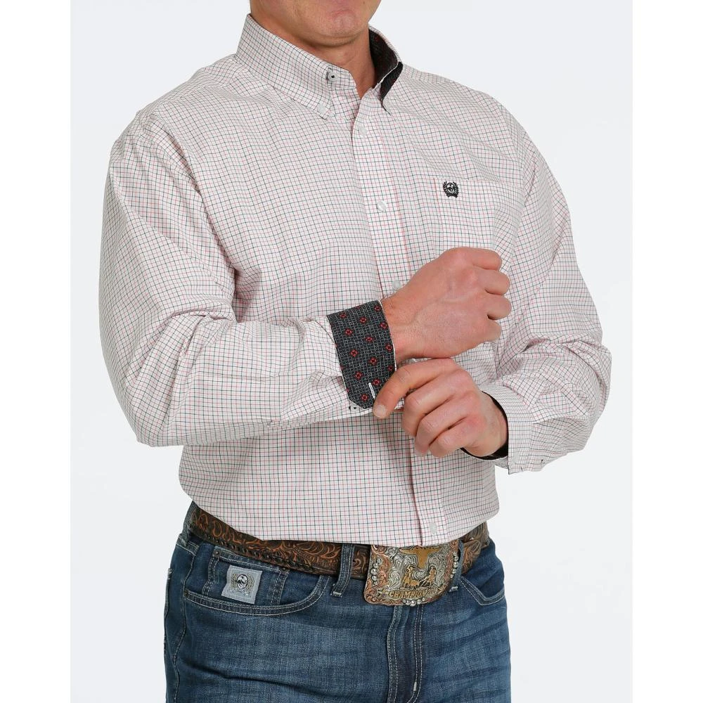 Cinch Mens White CHeckered Print Button Down Long Sleeve Shirt 1 Cinch Mens White CHeckered Print Button Down Long Sleeve Shirt