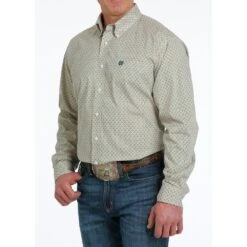 Cinch Mens Geometric Print Button Down Long Sleeve