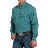 Cinch Mens Geometric Teal Print Button Down Long Sleeve Shirt