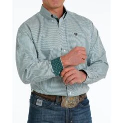 Cinch Mens Stripe Tencel Button Down Long Sleeve Shirt