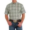 Cinch Mens ArenaFlex Green Multi Plaid Button Down Short Sleeve Shirt