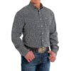 Cinch Mens Navy Geometric Printed Button Down Long Sleeve Shirt