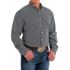 Cinch Mens Navy Geometric Printed Button Down Long Sleeve Shirt