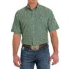 Cinch Mens Green Print ArenaFlex Short Sleeve Shirt
