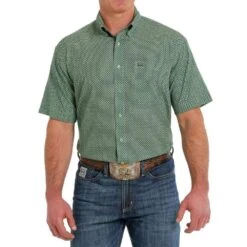 Cinch Mens Green Print ArenaFlex Short Sleeve Shirt