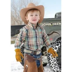 Cinch Boy Green Multi Color Plaid Long Sleeve Shirt