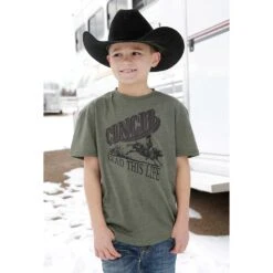 Cinch Boys Short Sleeve Heather Olive Lead This Life Tee