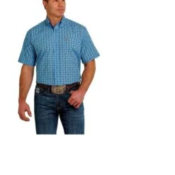 Cinch Mens Blue S/S Print Shirt