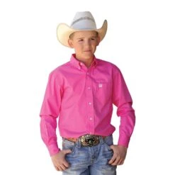 Cinch Kid's Solid Pink Button Down Long Sleeve Shirt