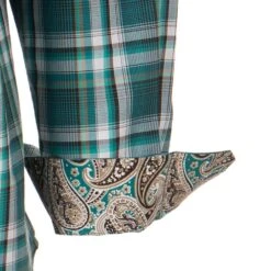 Cinch Mens Teal/Black Plaid Long Sleeve Button Up Shirt -Cinch MTW1104897 3