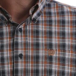 Cinch Mens Khaki/Navy L/S Plaid Shirt -Cinch MTW1105086 2