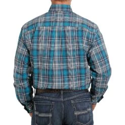 Cinch Men's Teal & Navy Plaid Long Sleeve Shirt -Cinch MTW1105307 3