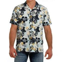 Cinch Men's Camp Aloha Blue Hawaiian Printed Short Sleeve Buttondown -Cinch MTW1401002 3