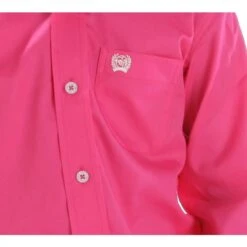 Cinch Kid's Solid Pink Button Down Long Sleeve Shirt -Cinch MTW7060026 pocket
