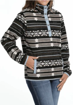 Cinch Cinch Ladies Black Stiped Fleece Pullover