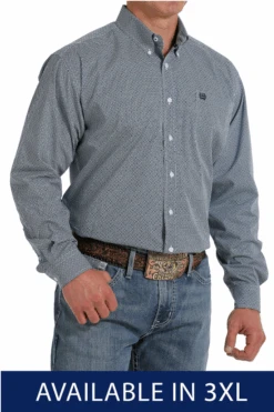 Cinch Cinch Men's Blue Patterned Long Sleeve Shirt 3X