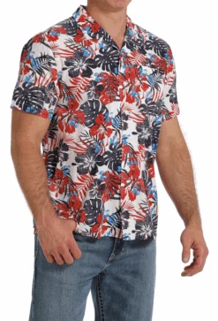 Cinch Cinch Men's Patriotic Floral Hawaiian Shirt