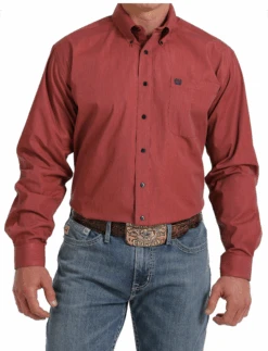 Cinch Cinch Men's Red Striped Long Sleeve Shirt