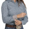 Cinch Cinch Women's Blue Patterned Long Sleeve Shirt