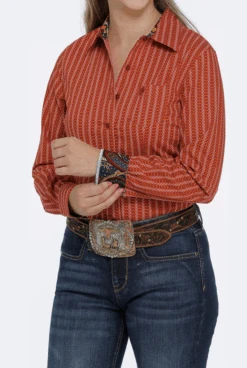 Cinch Cinch Women's Orange Pattern Long Sleeve Shirt